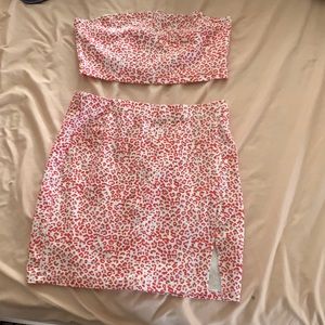 2 piece pink cheetah skirt set